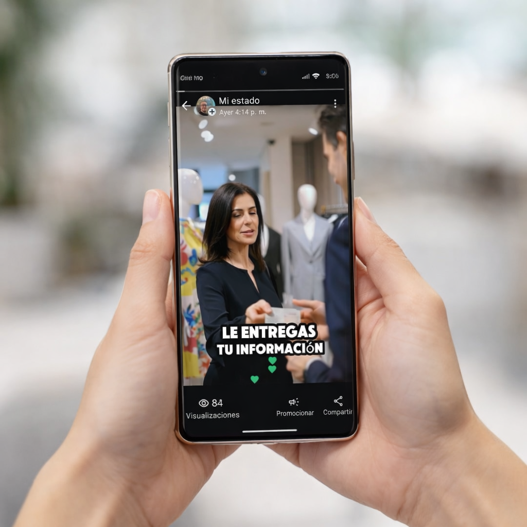 Mockup viendo estados de WhatsApp